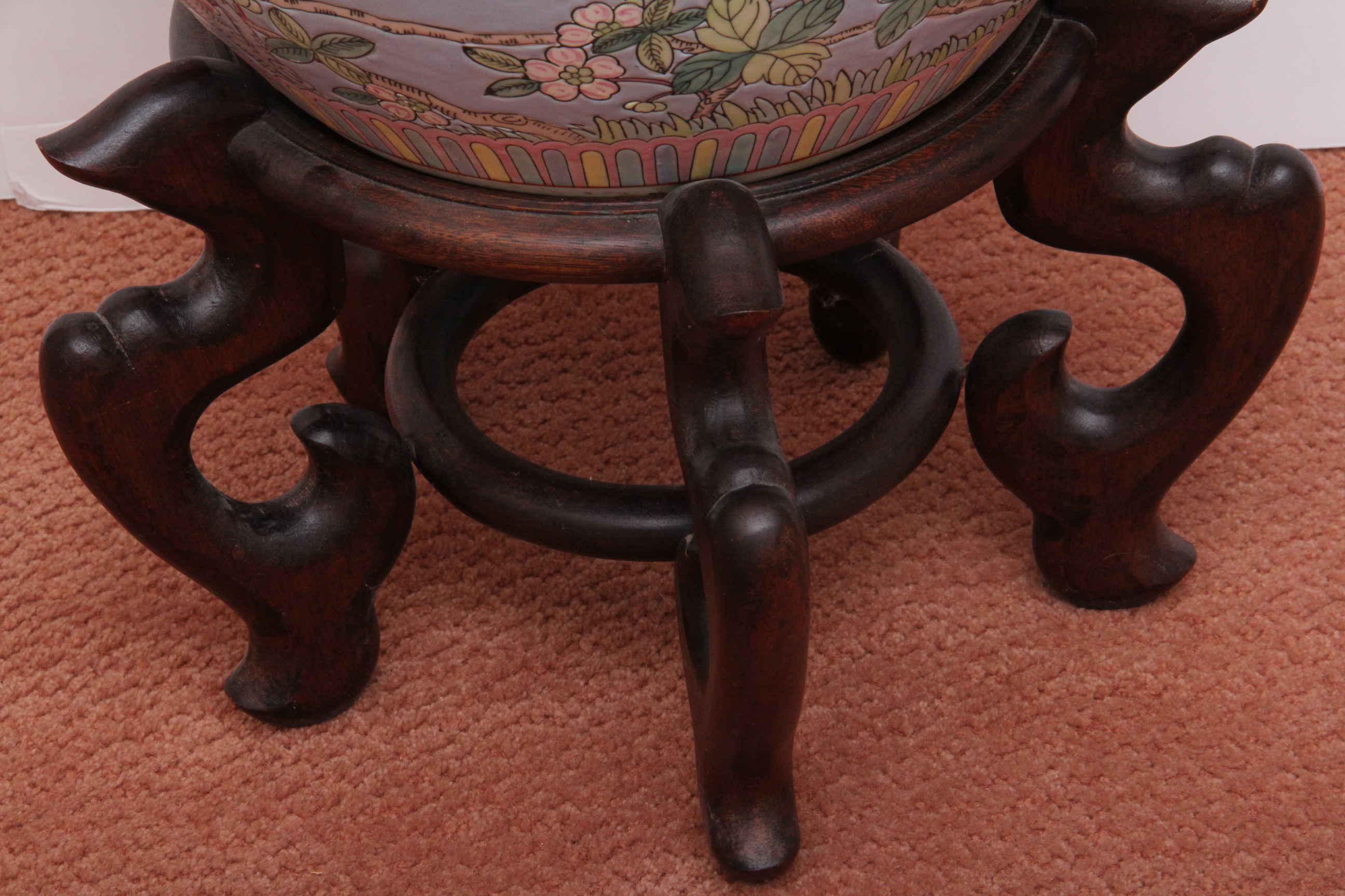 Oversized Chinese Cachepot with Wooden Stand