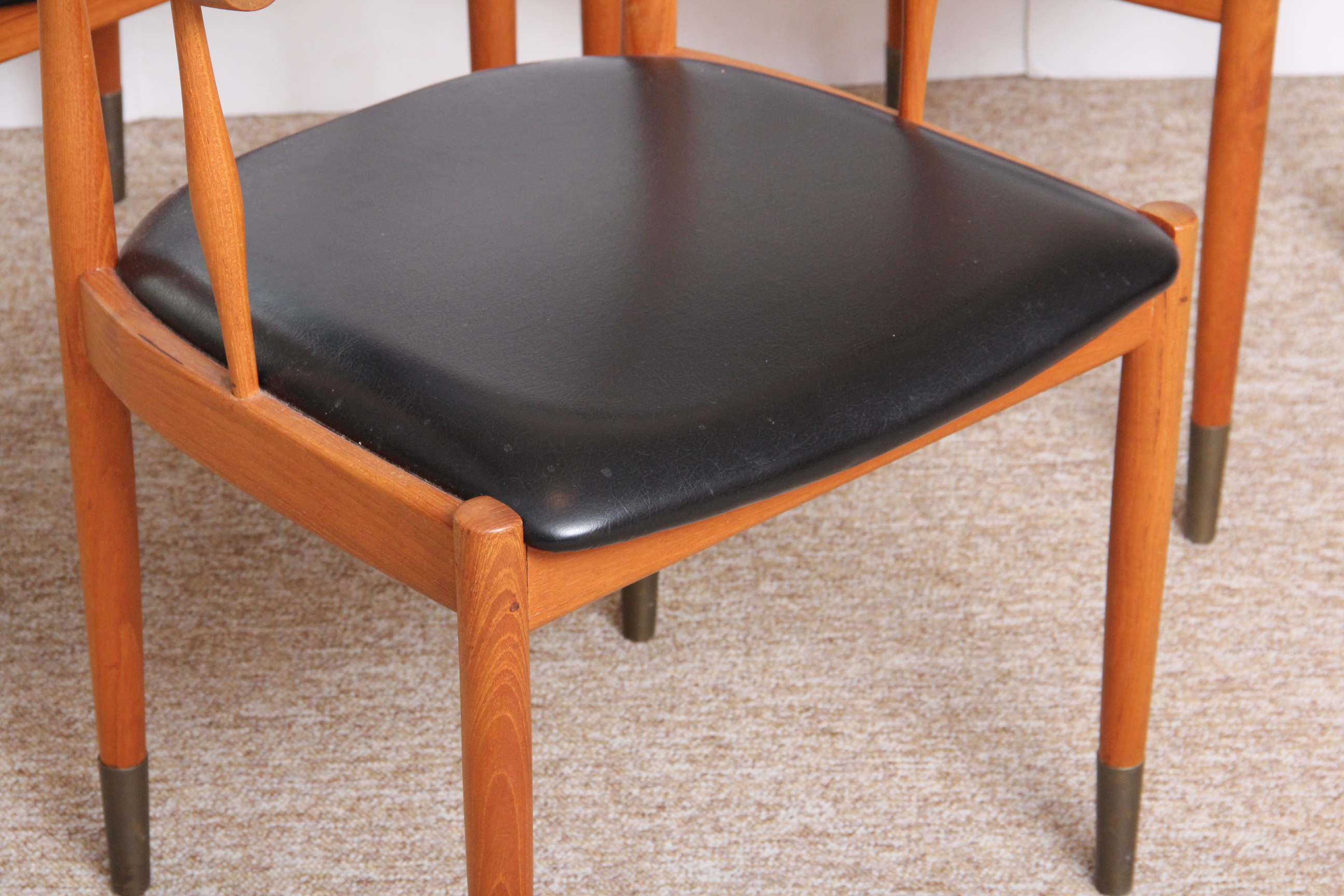 Trio of Oak and Vinyl Armchairs