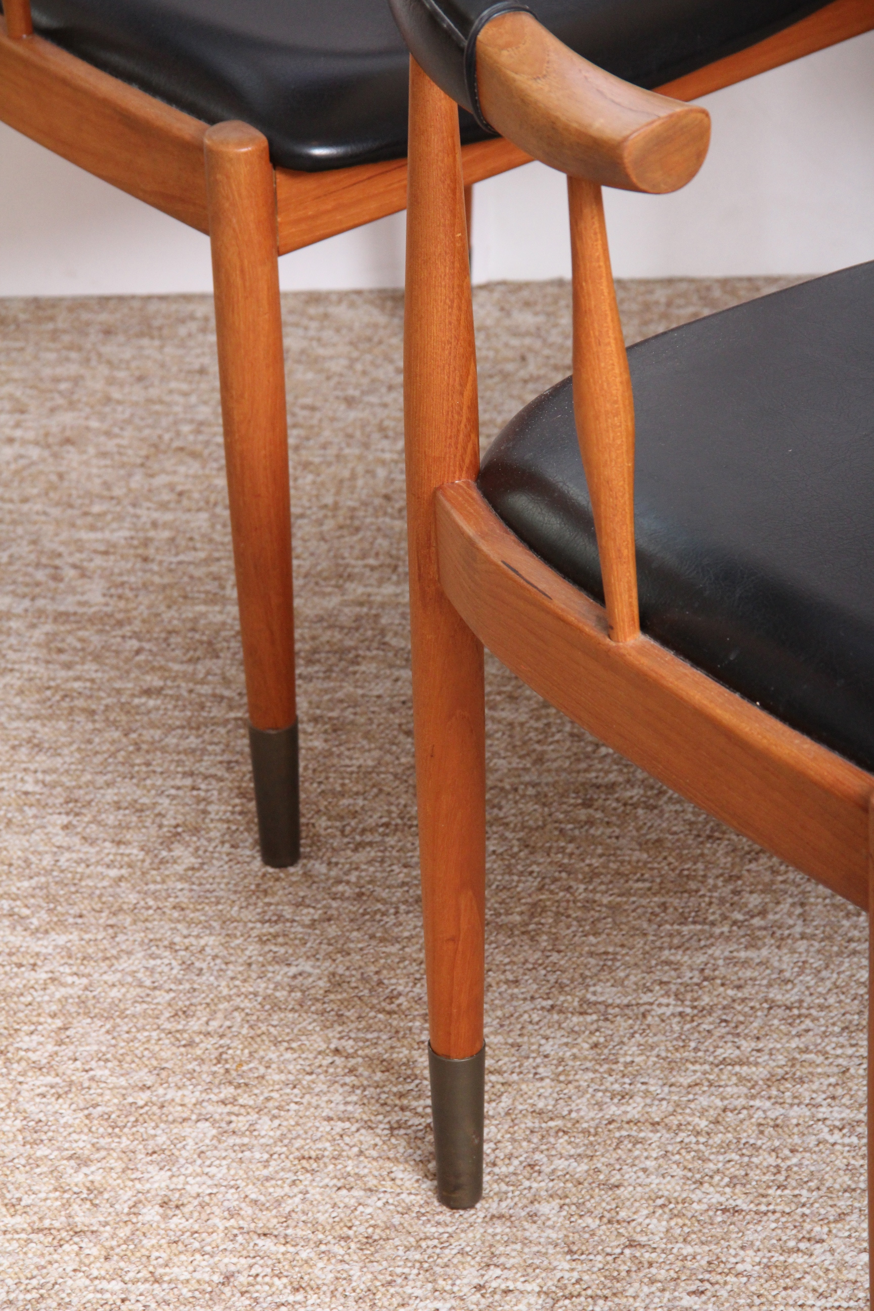 Trio of Oak and Vinyl Armchairs