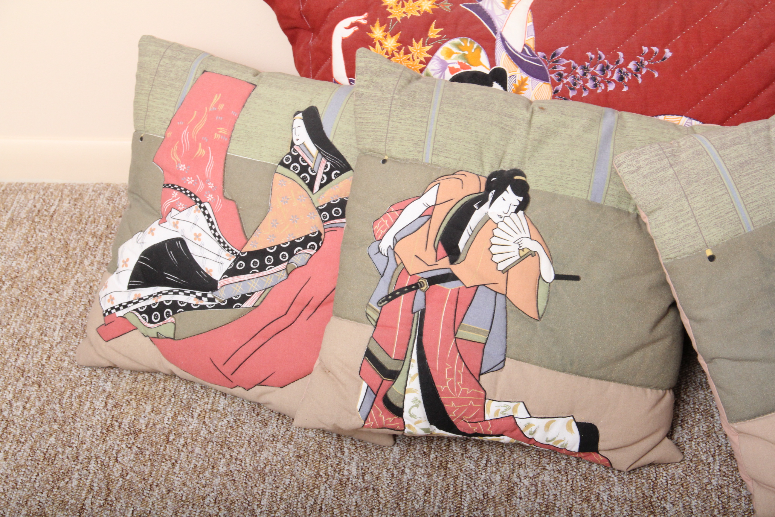 Quartet of Japanese Kabuki Themed Pillows
