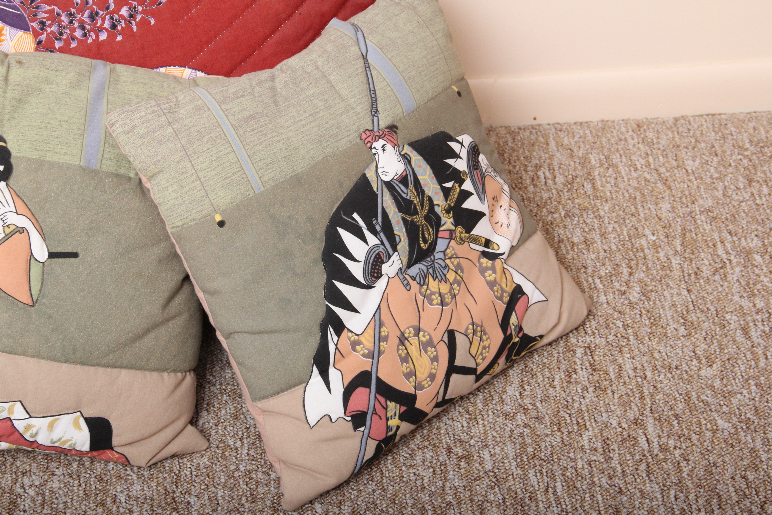 Quartet of Japanese Kabuki Themed Pillows