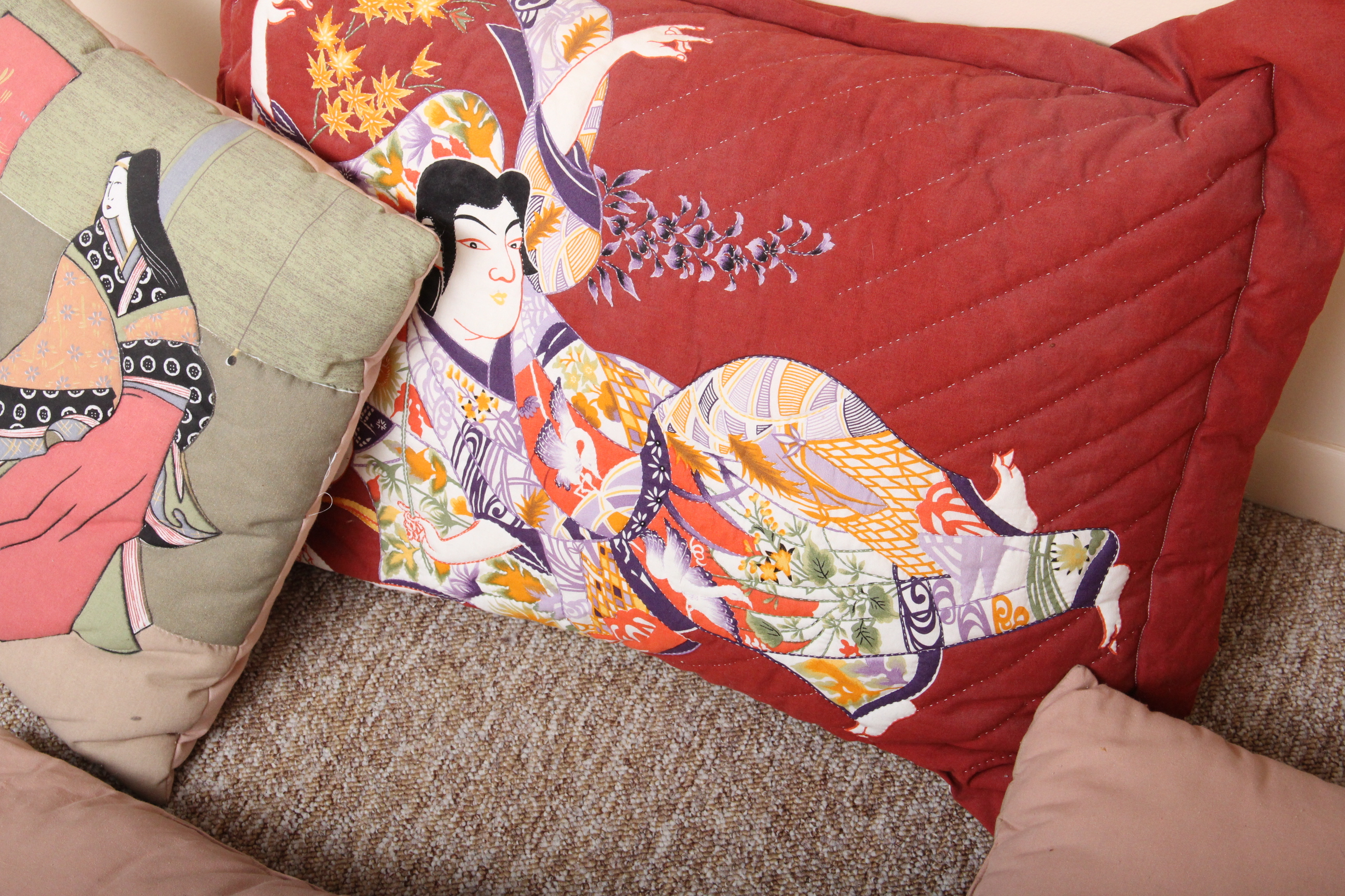 Quartet of Japanese Kabuki Themed Pillows