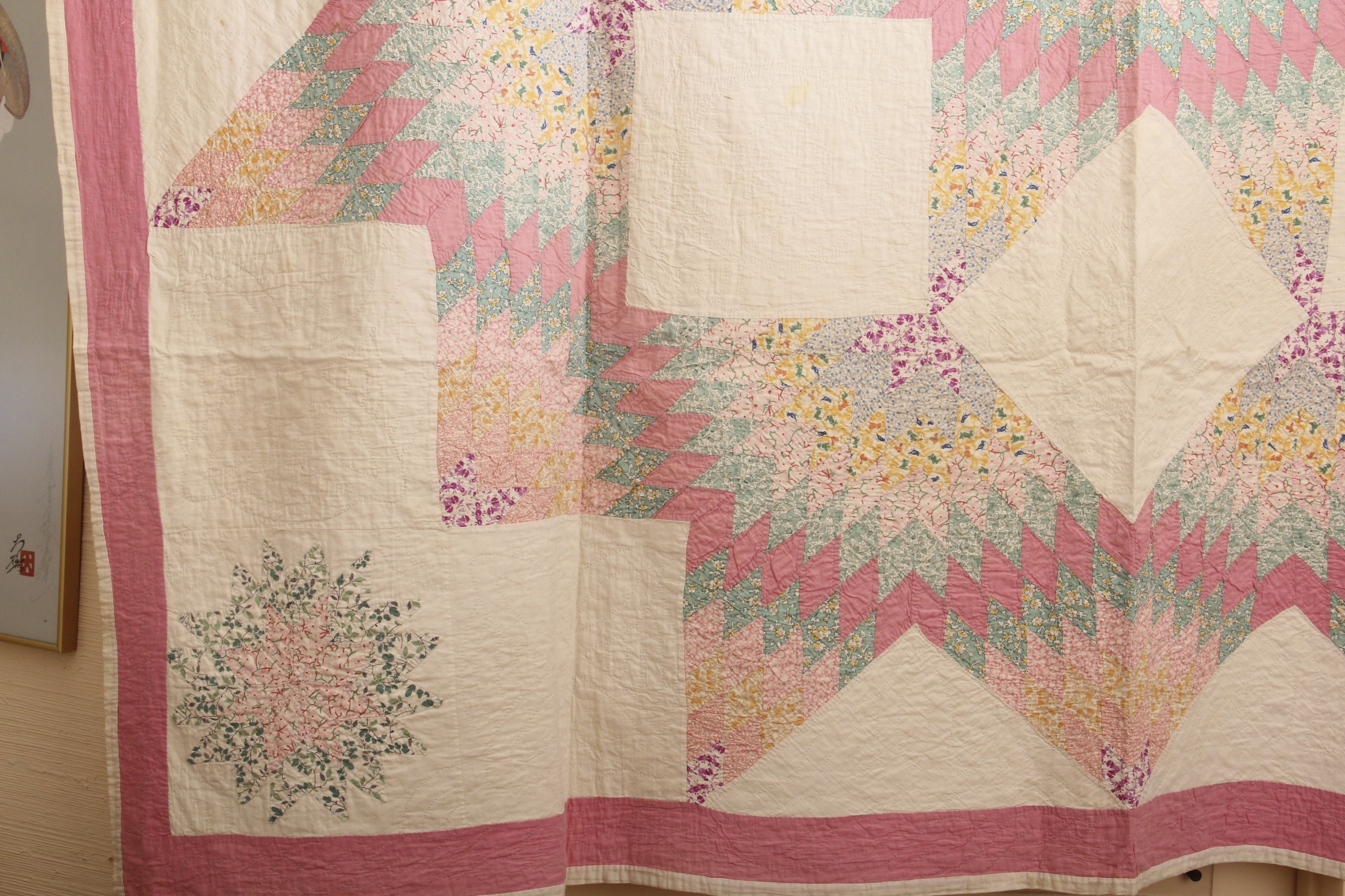 Circa 1920 Hand Stitched Carpenter Star Medallion Quilt