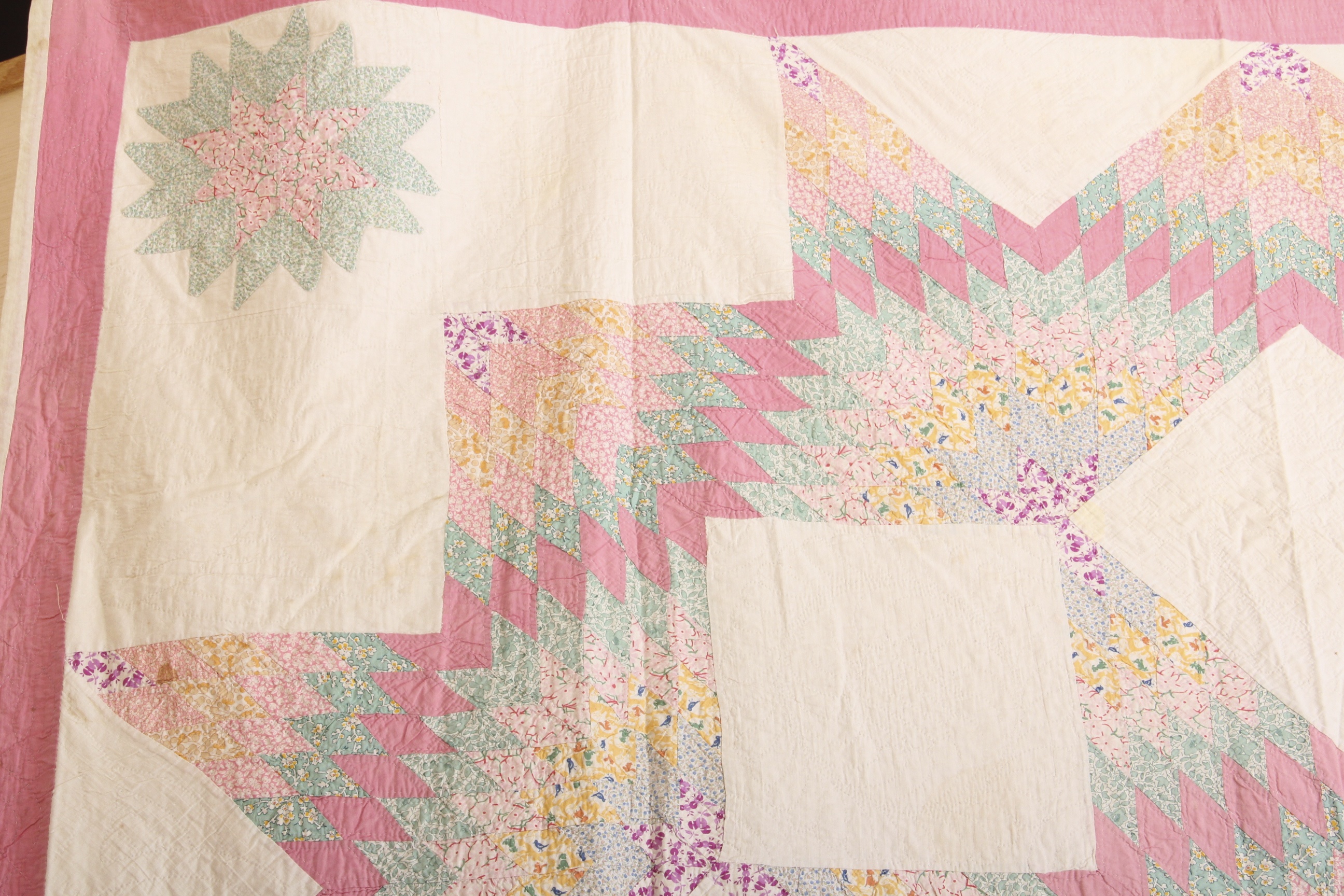 Circa 1920 Hand Stitched Carpenter Star Medallion Quilt