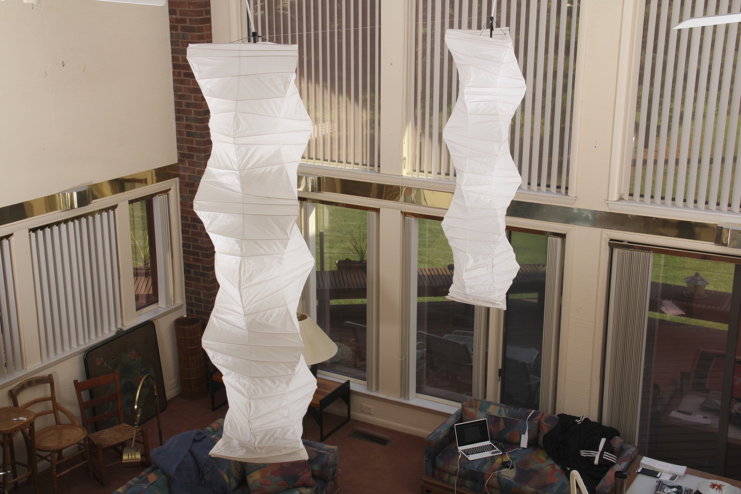 Pair of Isamu Noguchi Akari Paper Light Suspension Sculptures