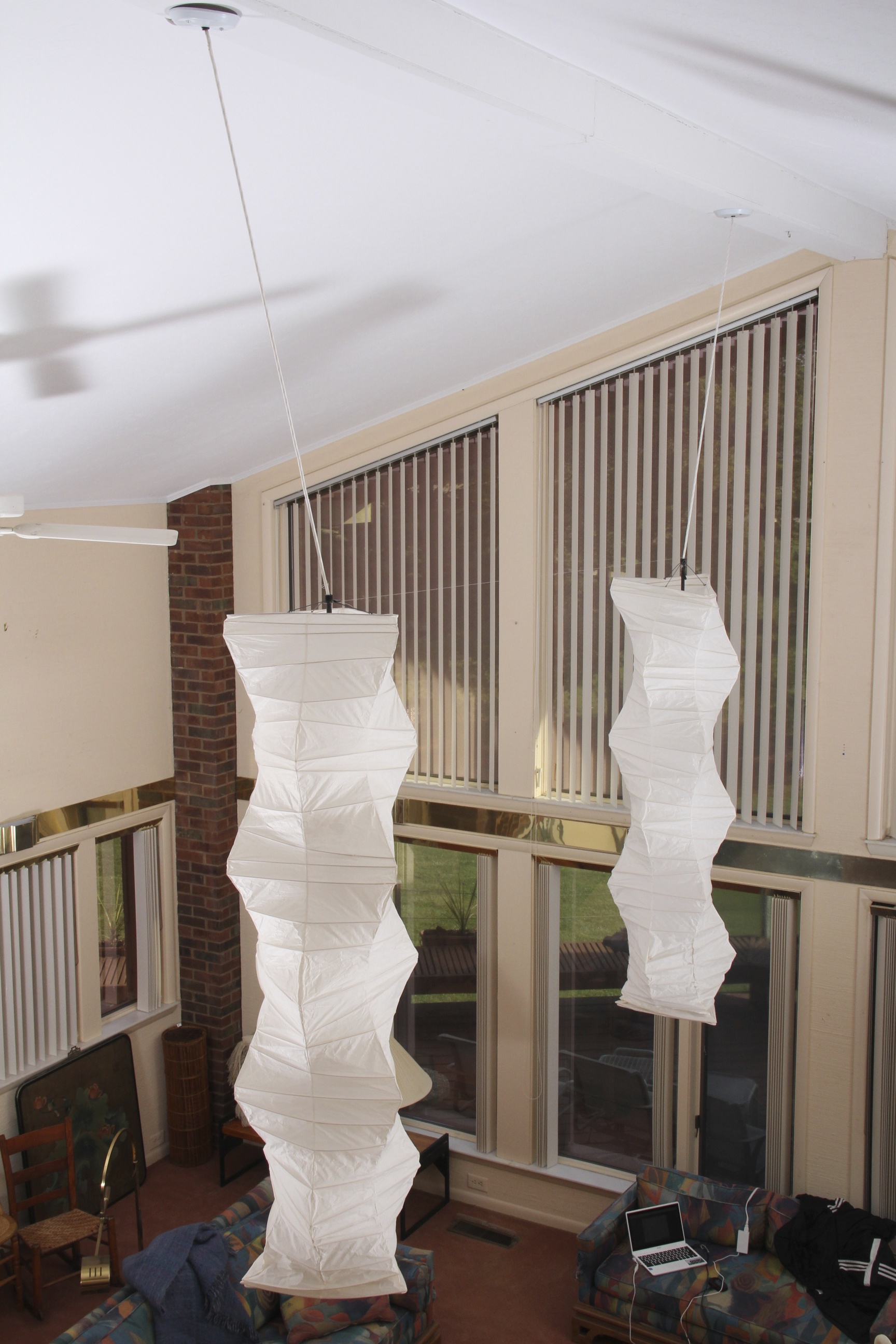 Pair of Isamu Noguchi Akari Paper Light Suspension Sculptures