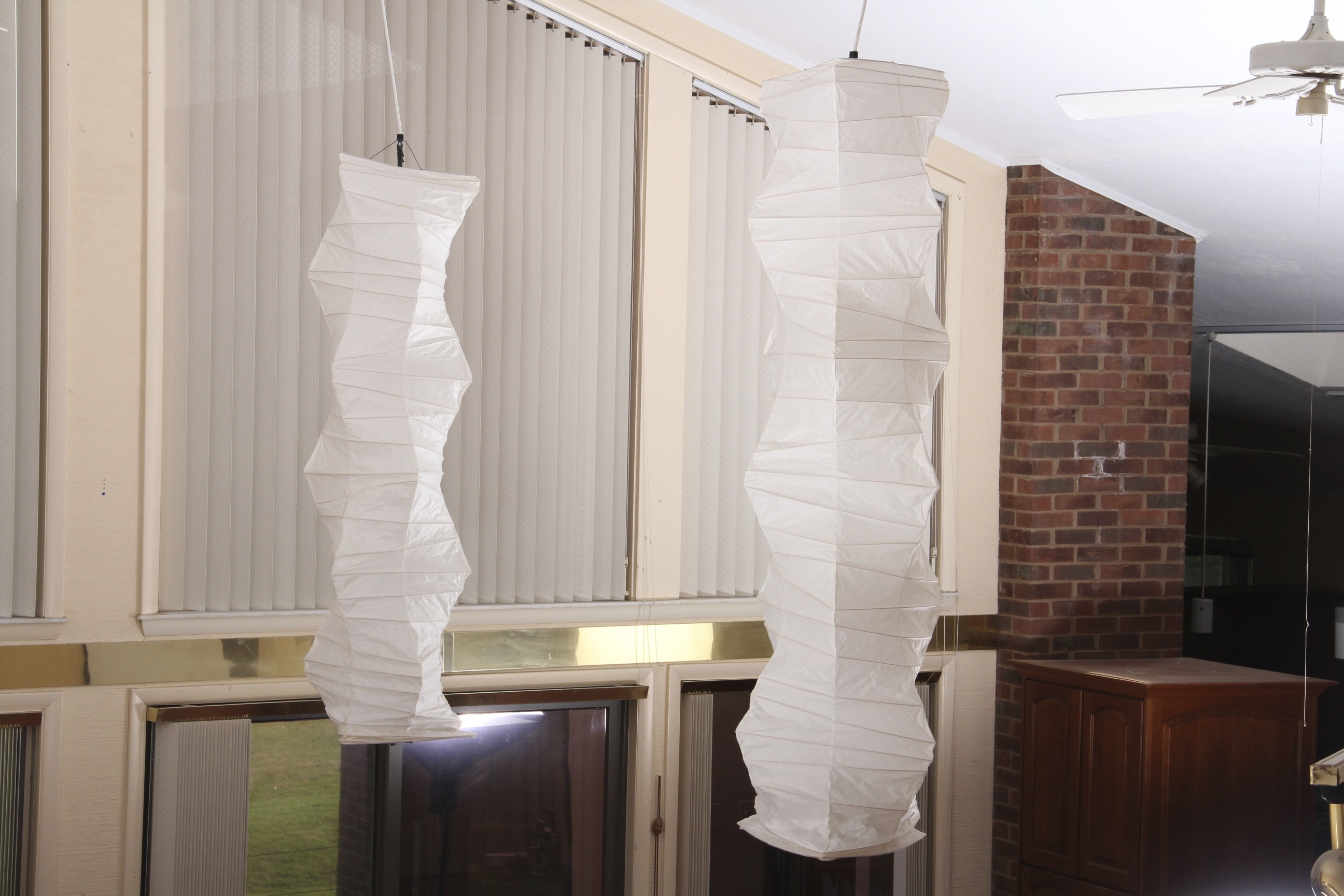 Pair of Isamu Noguchi Akari Paper Light Suspension Sculptures