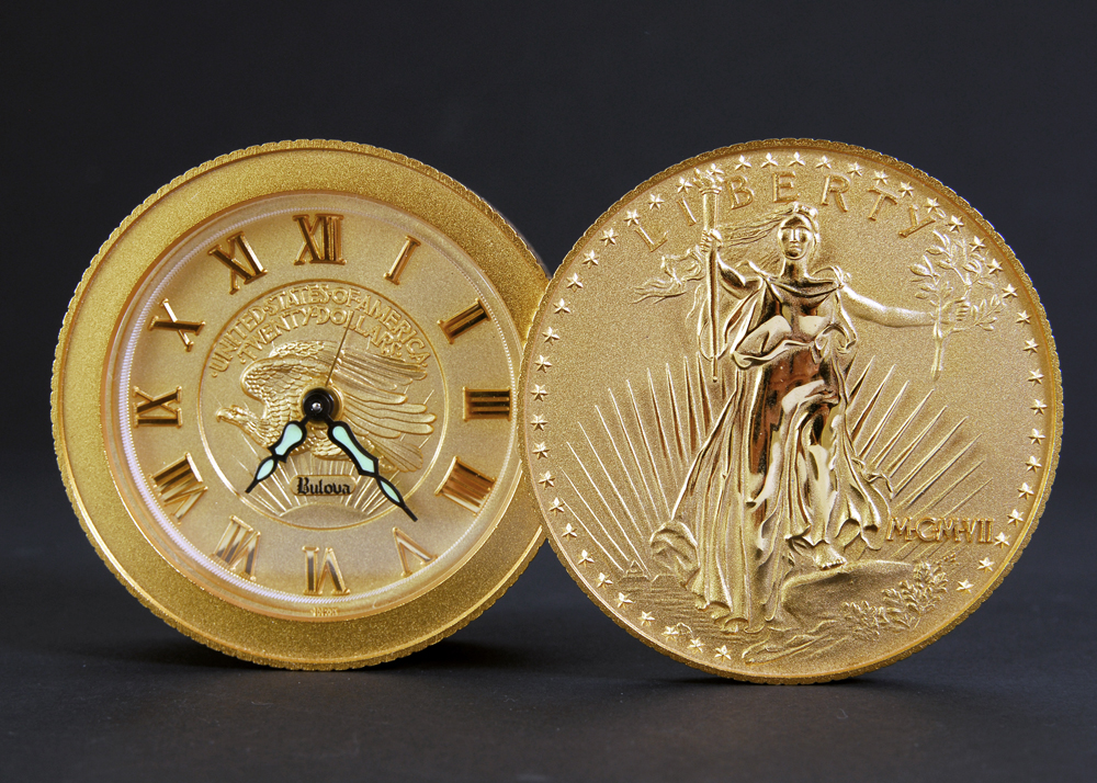 Bulova Twenty Dollar Gold Coin Lady Liberty Alarm Clock