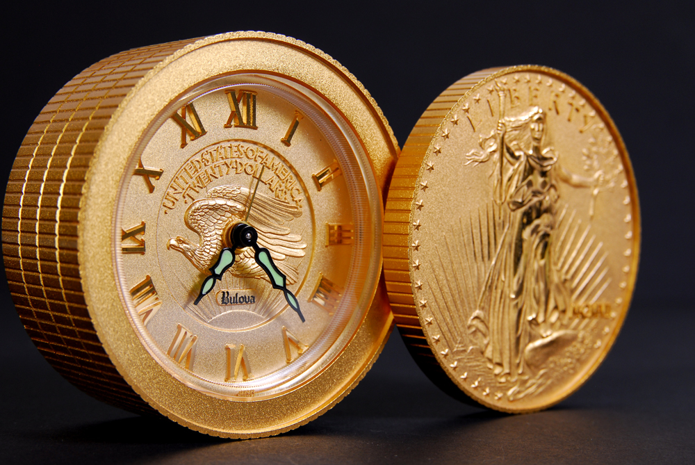 Bulova Twenty Dollar Gold Coin Lady Liberty Alarm Clock