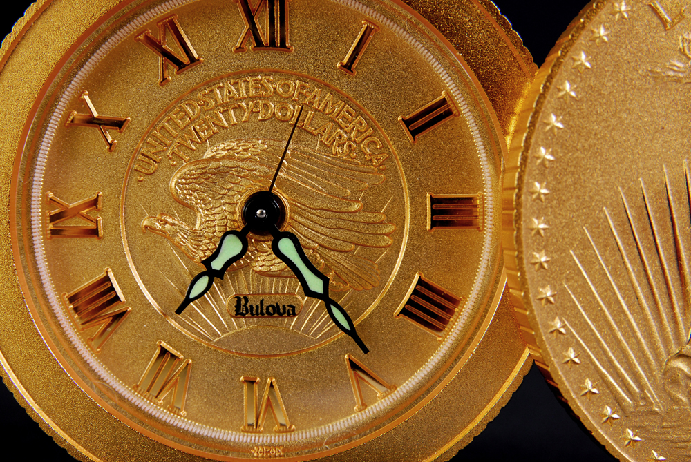 Bulova Twenty Dollar Gold Coin Lady Liberty Alarm Clock