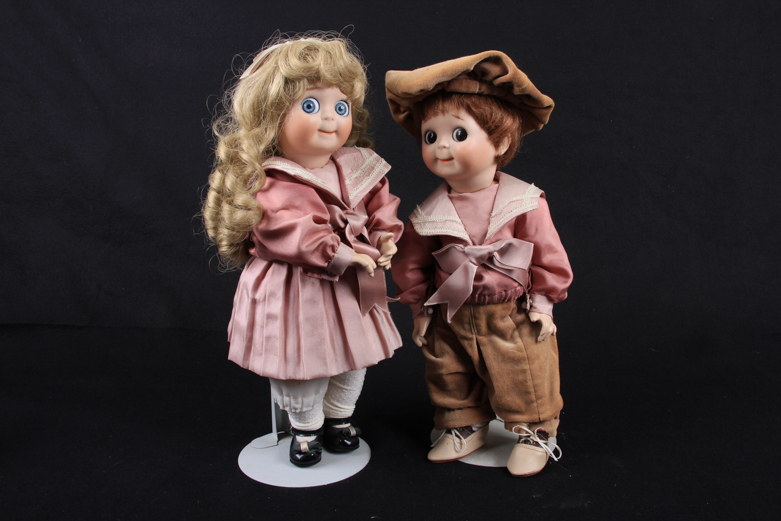 Pair of Porcelain Antique Reproduction Dolls