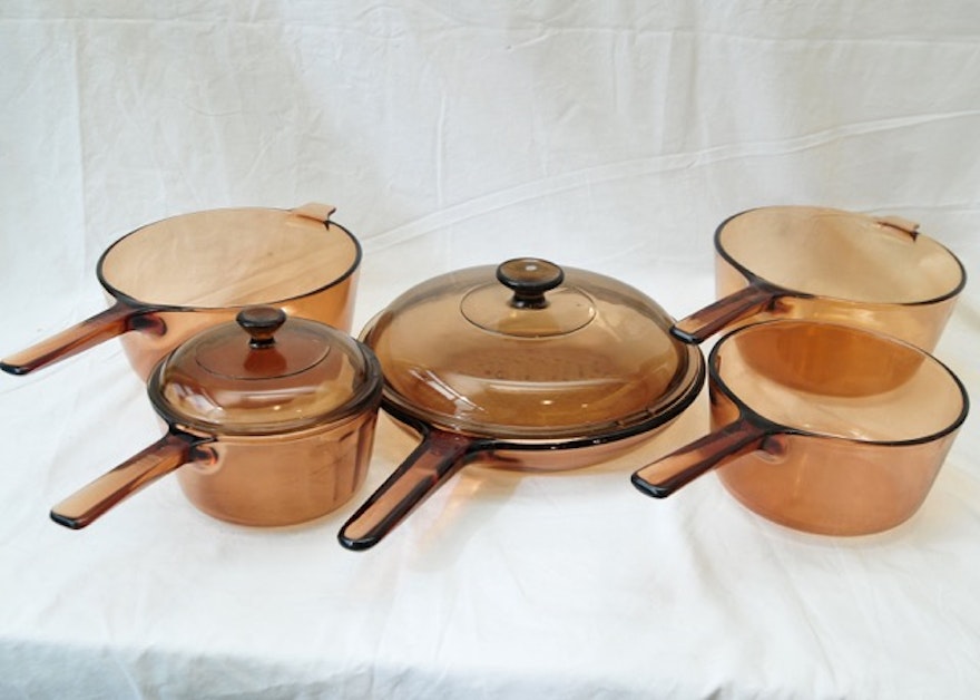 Assortment of Amber Pyrex Corning Visions Cookware