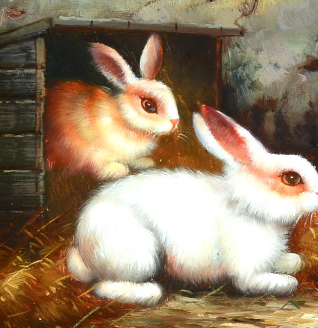 G. Roy Oil Painting on Board of Bunnies