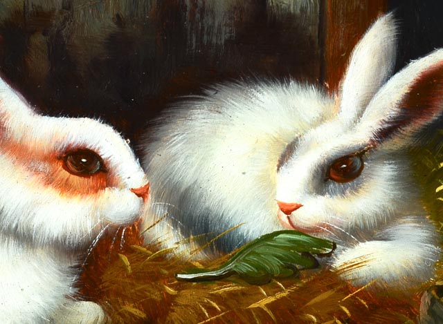 G. Roy Oil Painting on Board of Bunnies