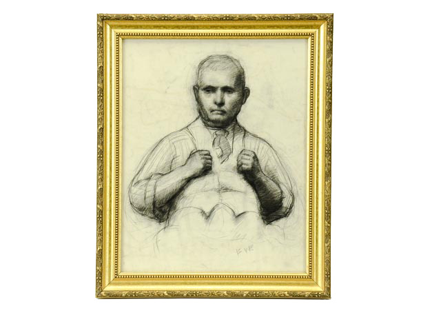 Evelyn Levy Shaw Charcoal Drawing "Portrait of Young Man in Tie"