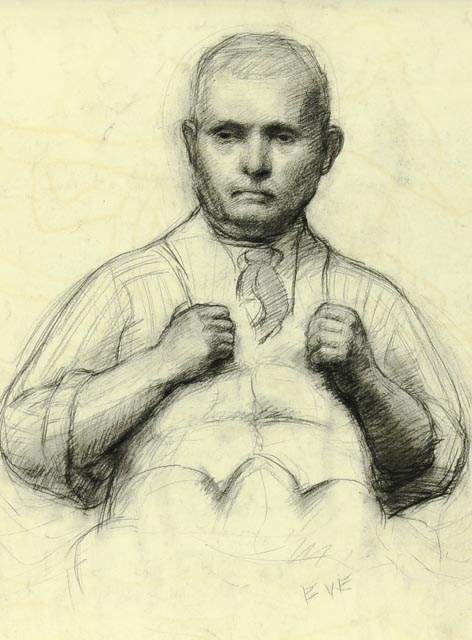 Evelyn Levy Shaw Charcoal Drawing "Portrait of Young Man in Tie"