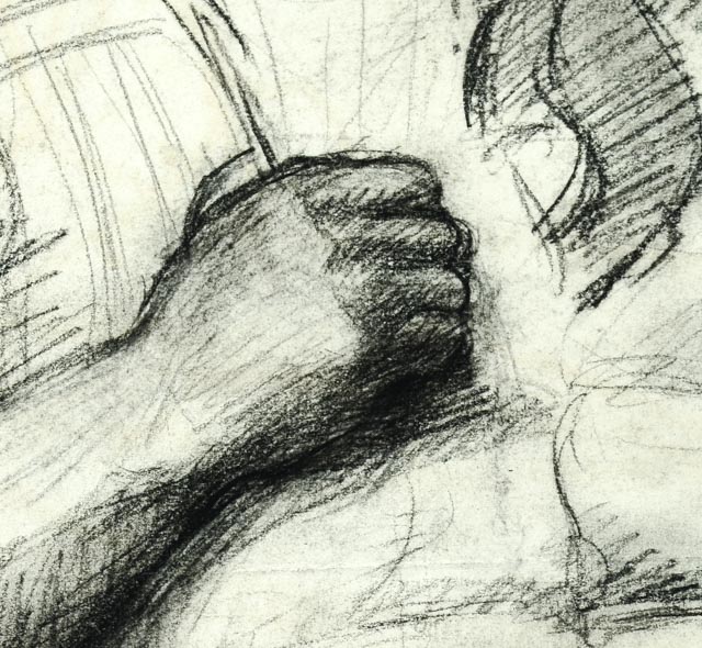 Evelyn Levy Shaw Charcoal Drawing "Portrait of Young Man in Tie"