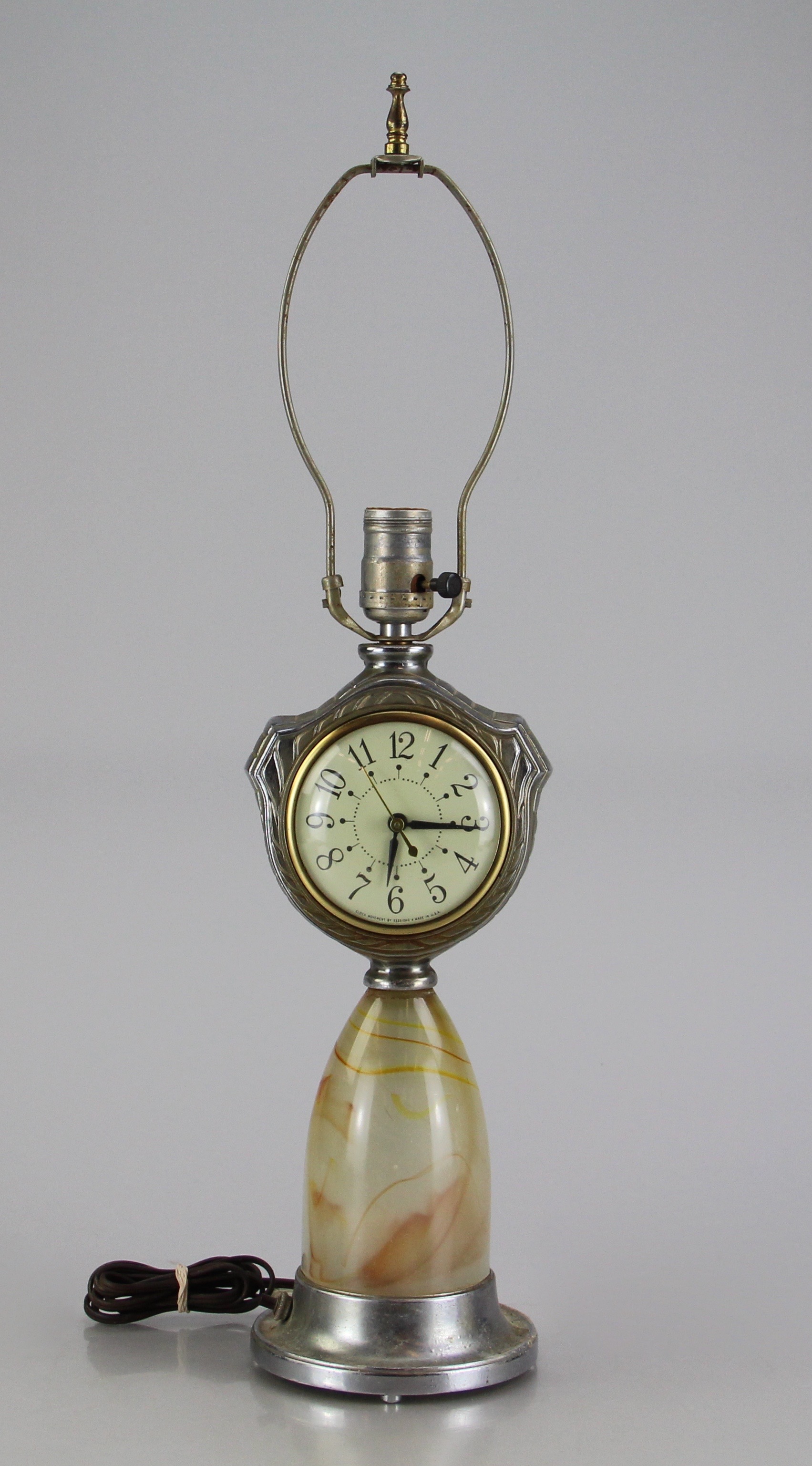 Vintage Agate and Metal Sessions Clock Lamp
