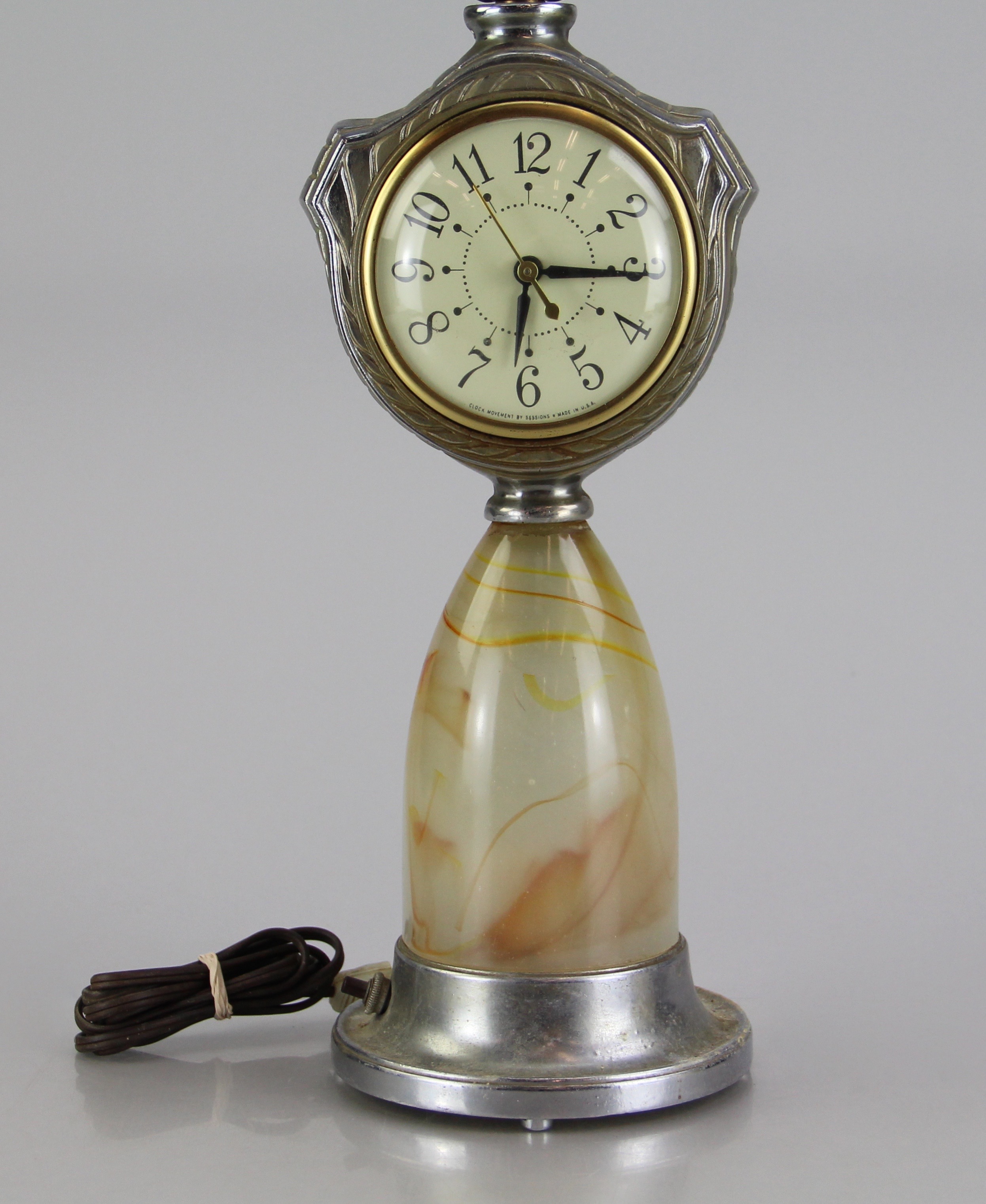 Vintage Agate and Metal Sessions Clock Lamp