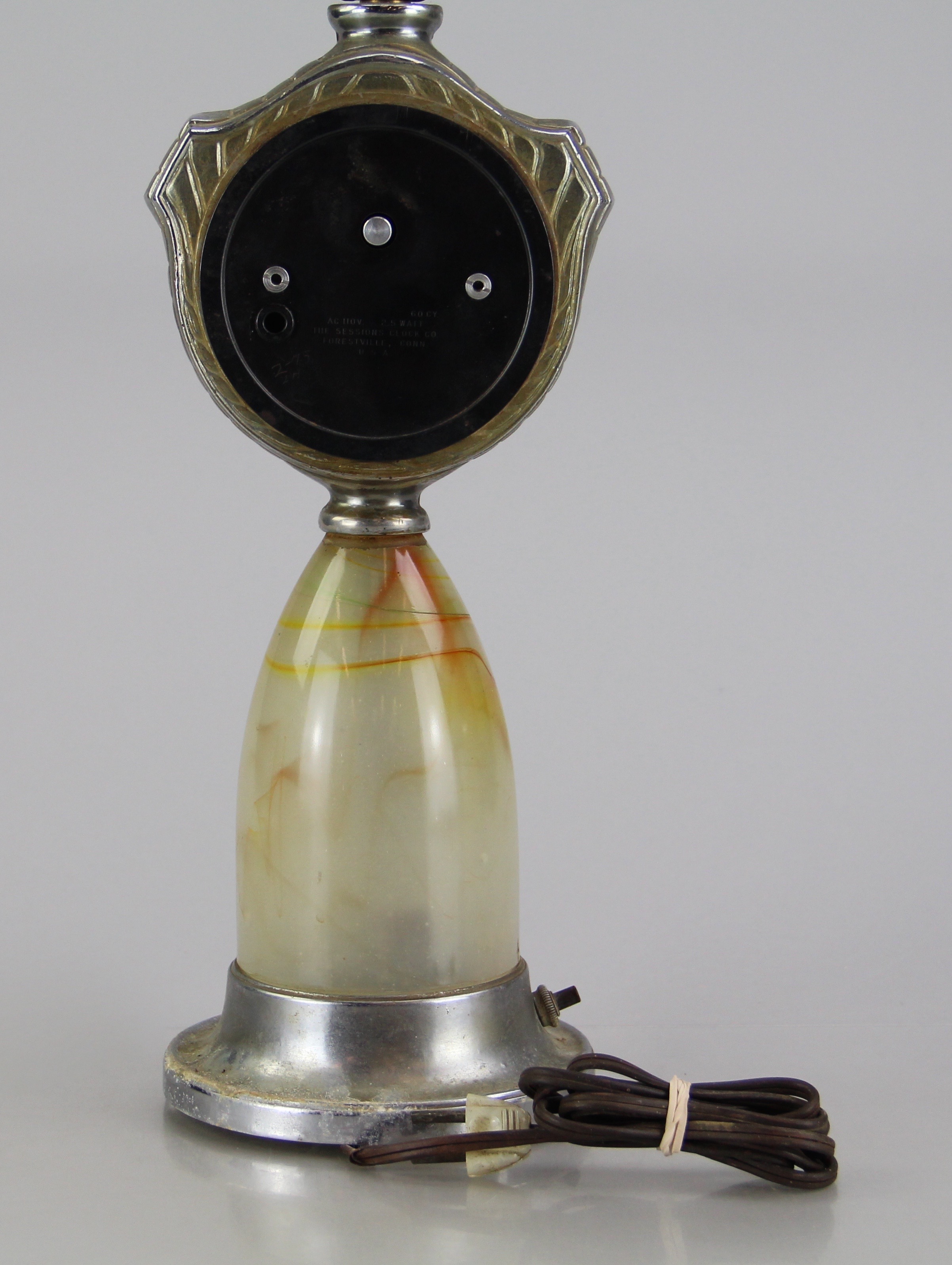 Vintage Agate and Metal Sessions Clock Lamp