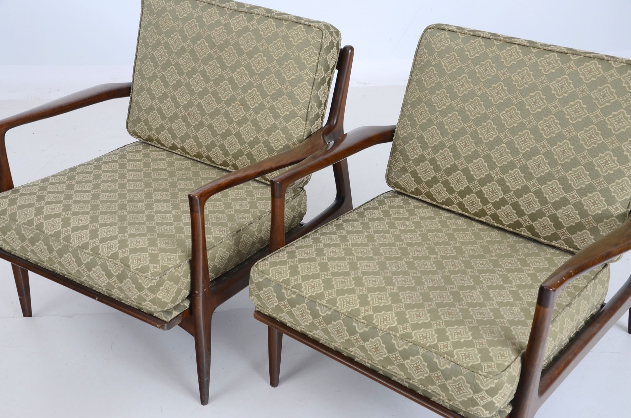 Pair of Danish Modern Lounge Chairs with Footstool