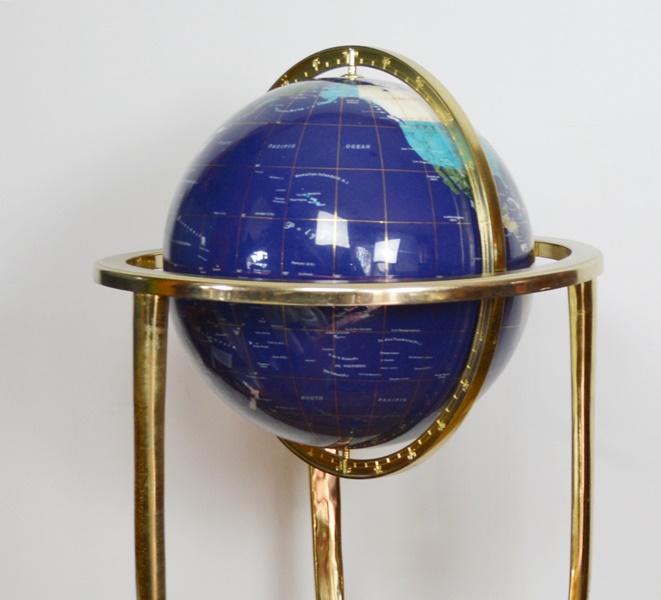 Floor Standing World Globe With Gemstone Inlay