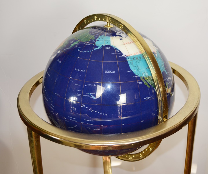 Floor Standing World Globe With Gemstone Inlay
