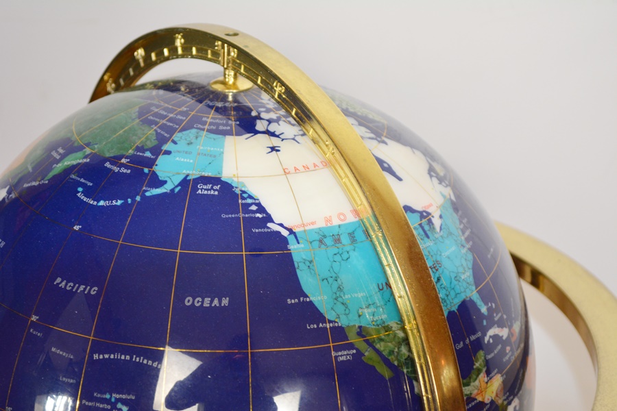Floor Standing World Globe With Gemstone Inlay