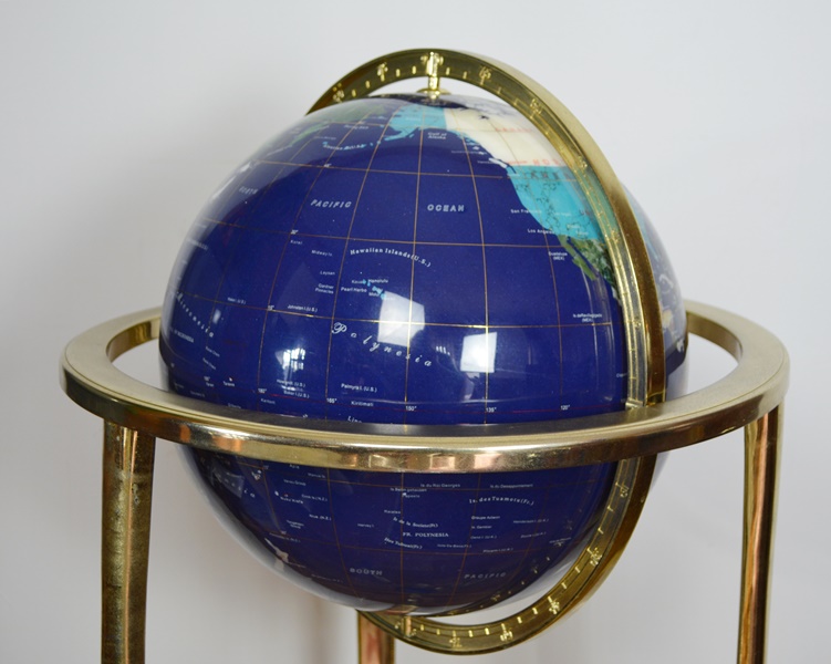 Floor Standing World Globe With Gemstone Inlay