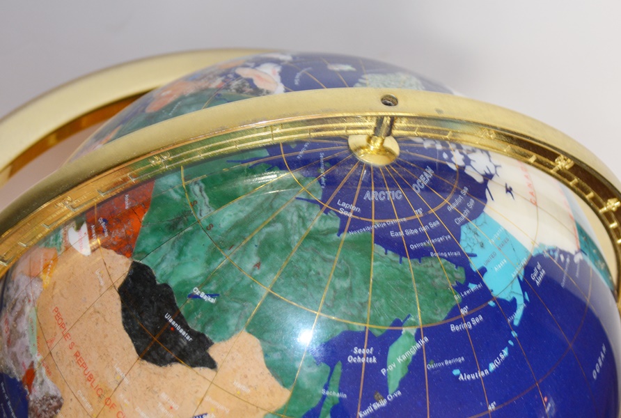 Floor Standing World Globe With Gemstone Inlay
