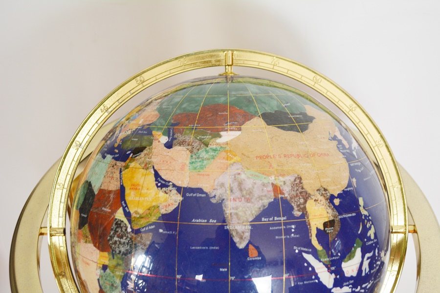 Floor Standing World Globe With Gemstone Inlay