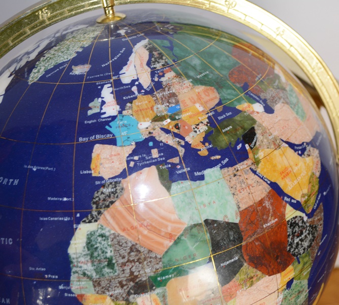 Floor Standing World Globe With Gemstone Inlay