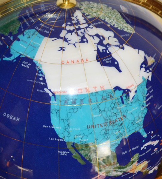 Floor Standing World Globe With Gemstone Inlay