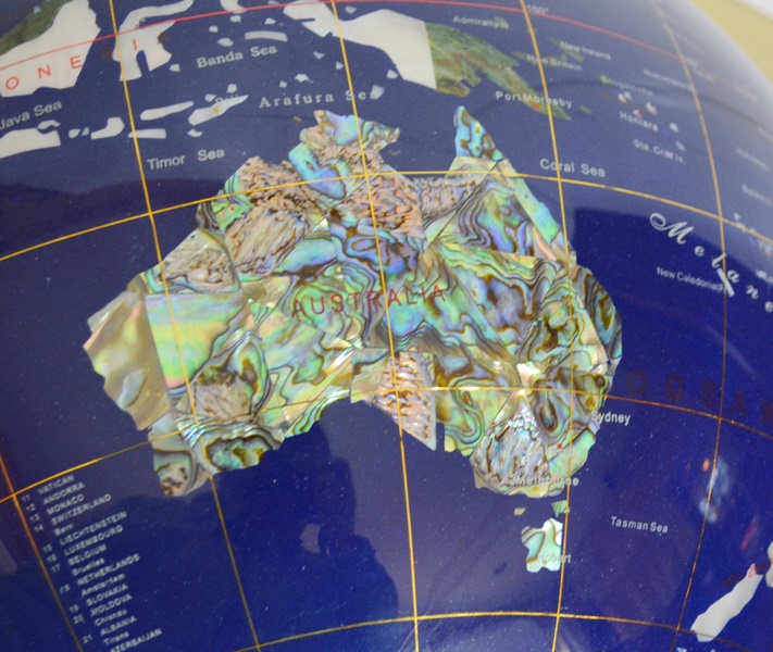 Floor Standing World Globe With Gemstone Inlay