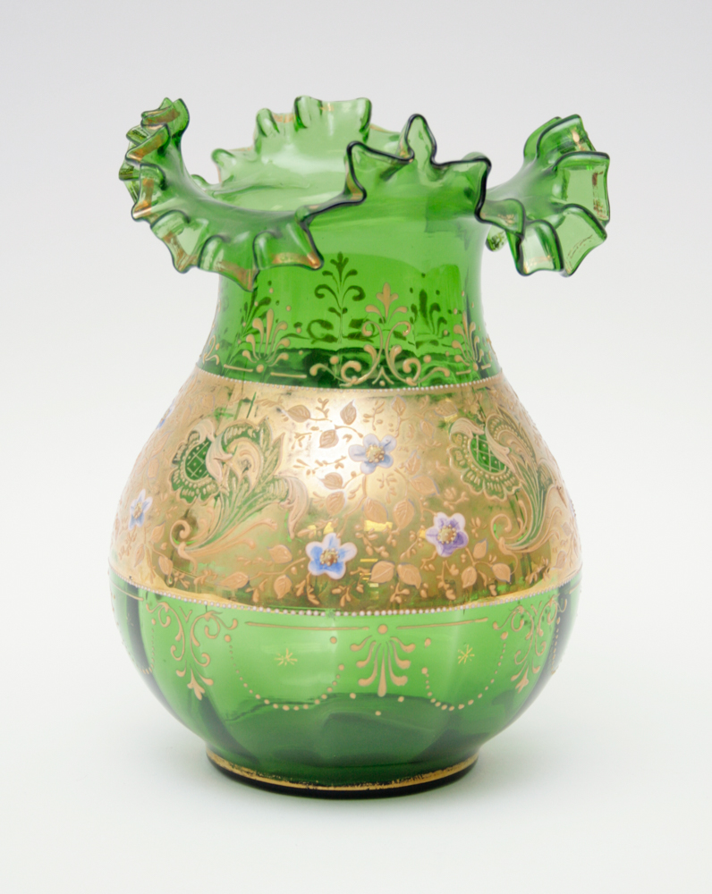 Bohemian Gilt Green Glass Vase