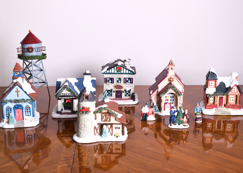 Hand-Painted Porcelain Illuminated Christmas Village Set