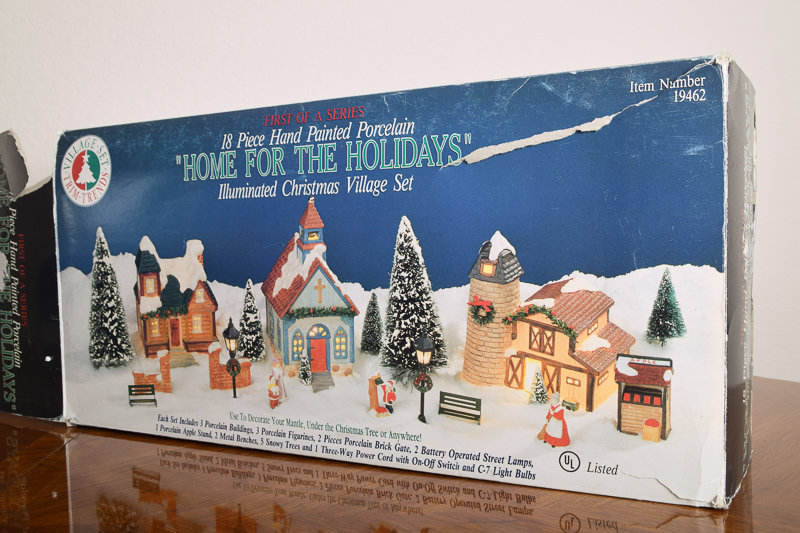 Hand-Painted Porcelain Illuminated Christmas Village Set