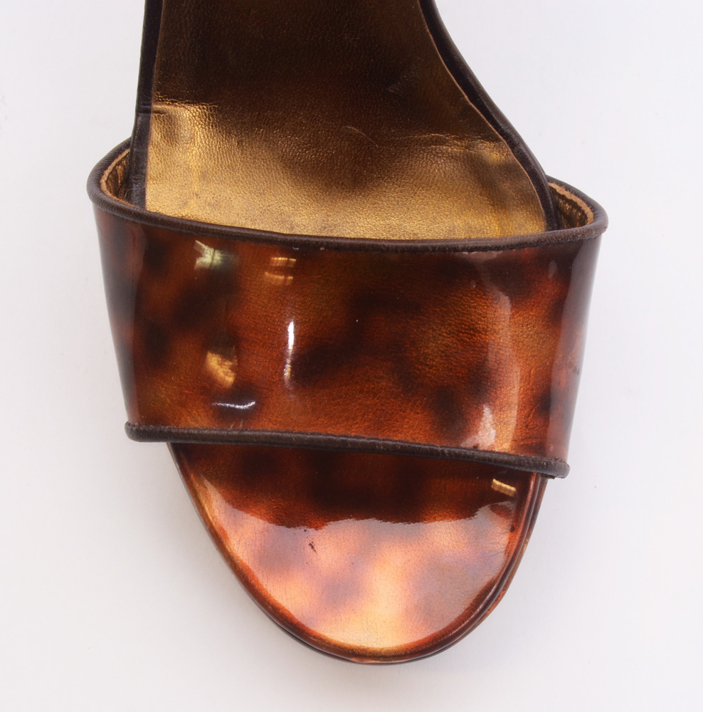 Prada Patent Leather Tortoise Sandals