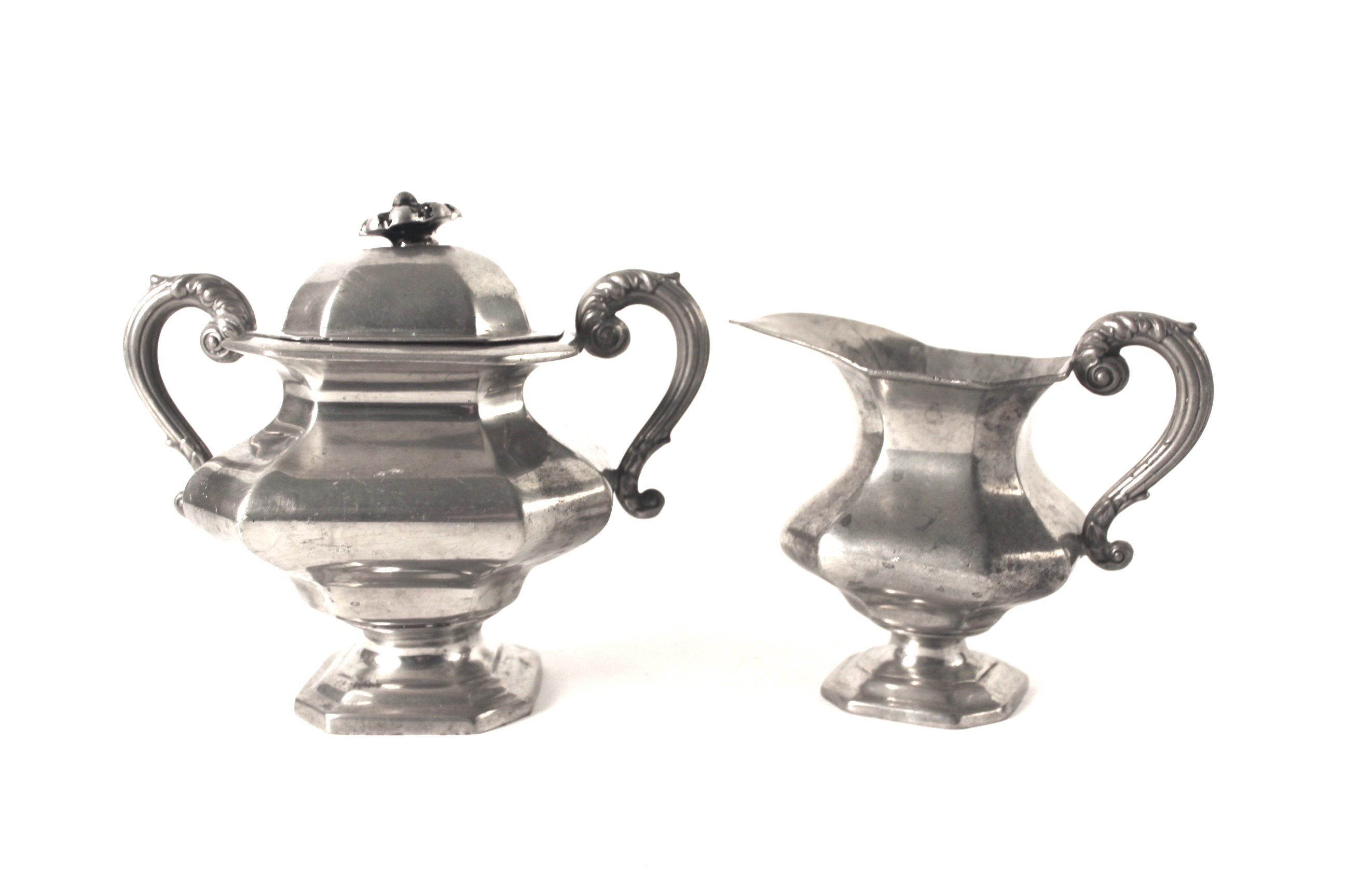 DIxon and Sons 19th Century Pewter Creamer, Bowl and Sugar Bowl