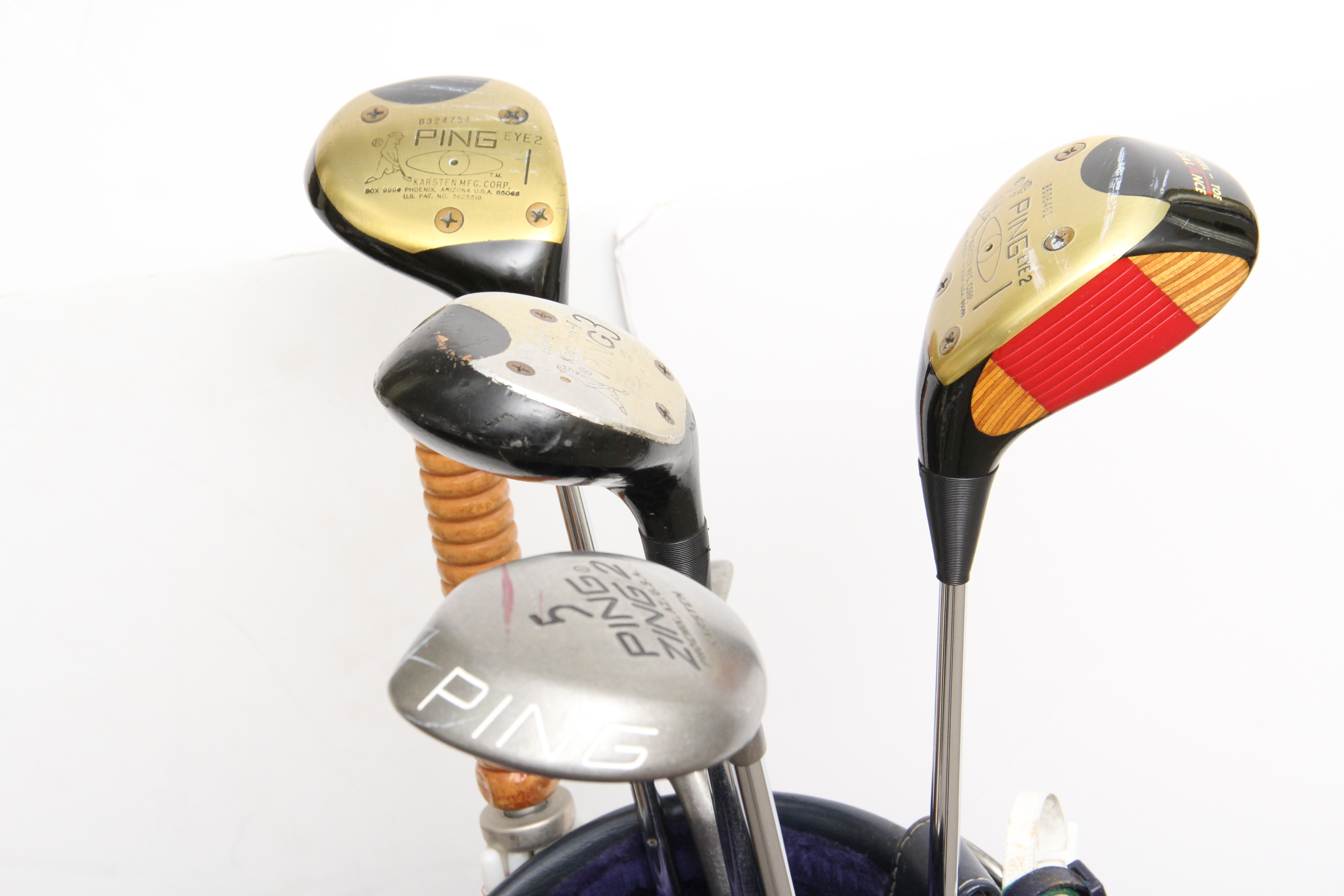 Vintage Navy Blue Leather Daiwa Golf Bag with Clubs and More