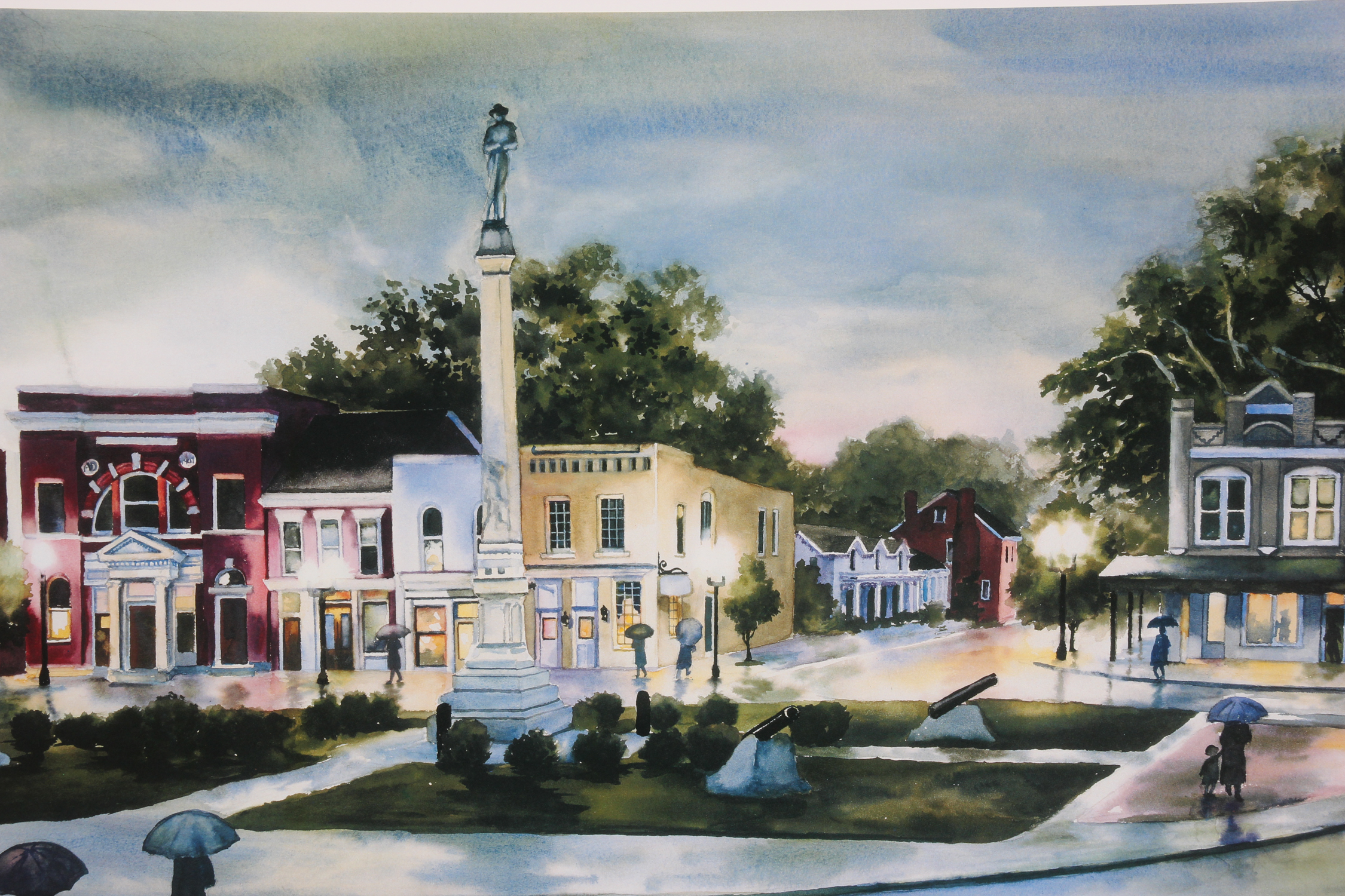 "Town Square at Twilight" Print by Shelley Snow