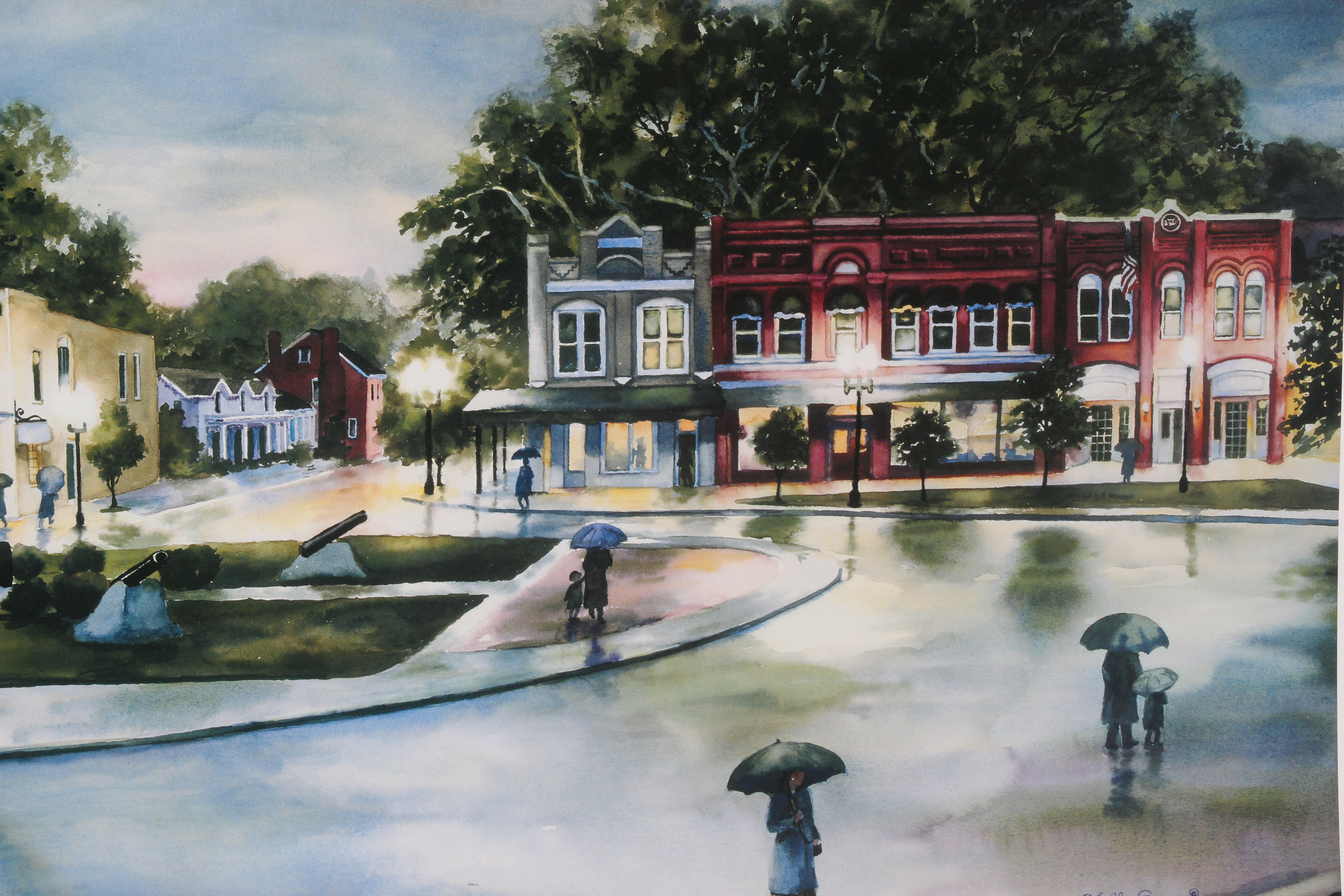 "Town Square at Twilight" Print by Shelley Snow