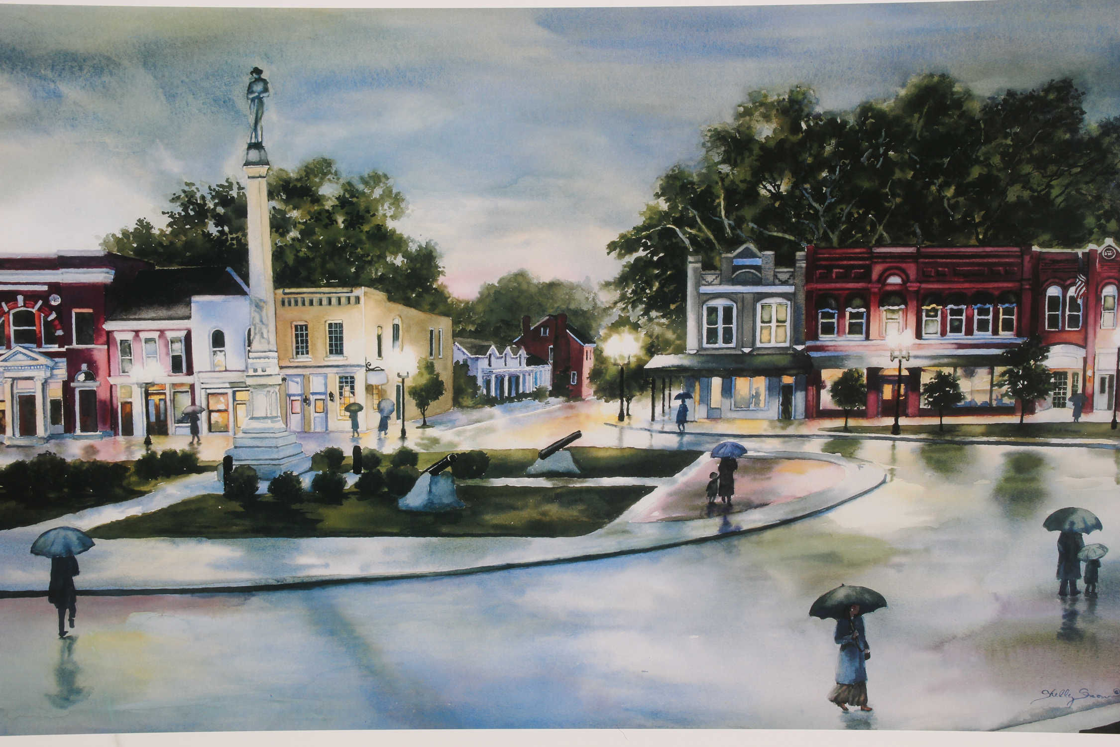 "Town Square at Twilight" Print by Shelley Snow