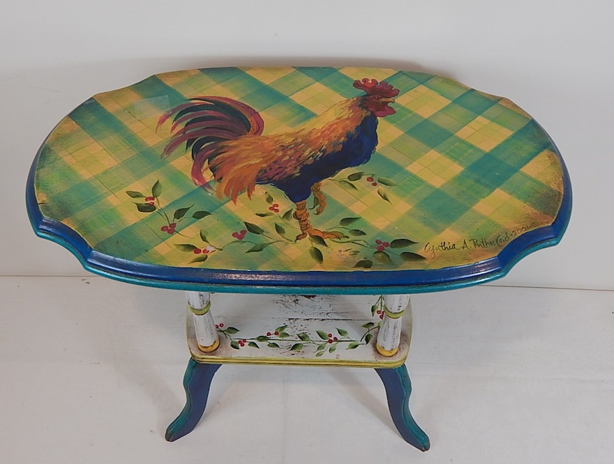 Small Cynthia Rutherford Signed Rooster Accent Table