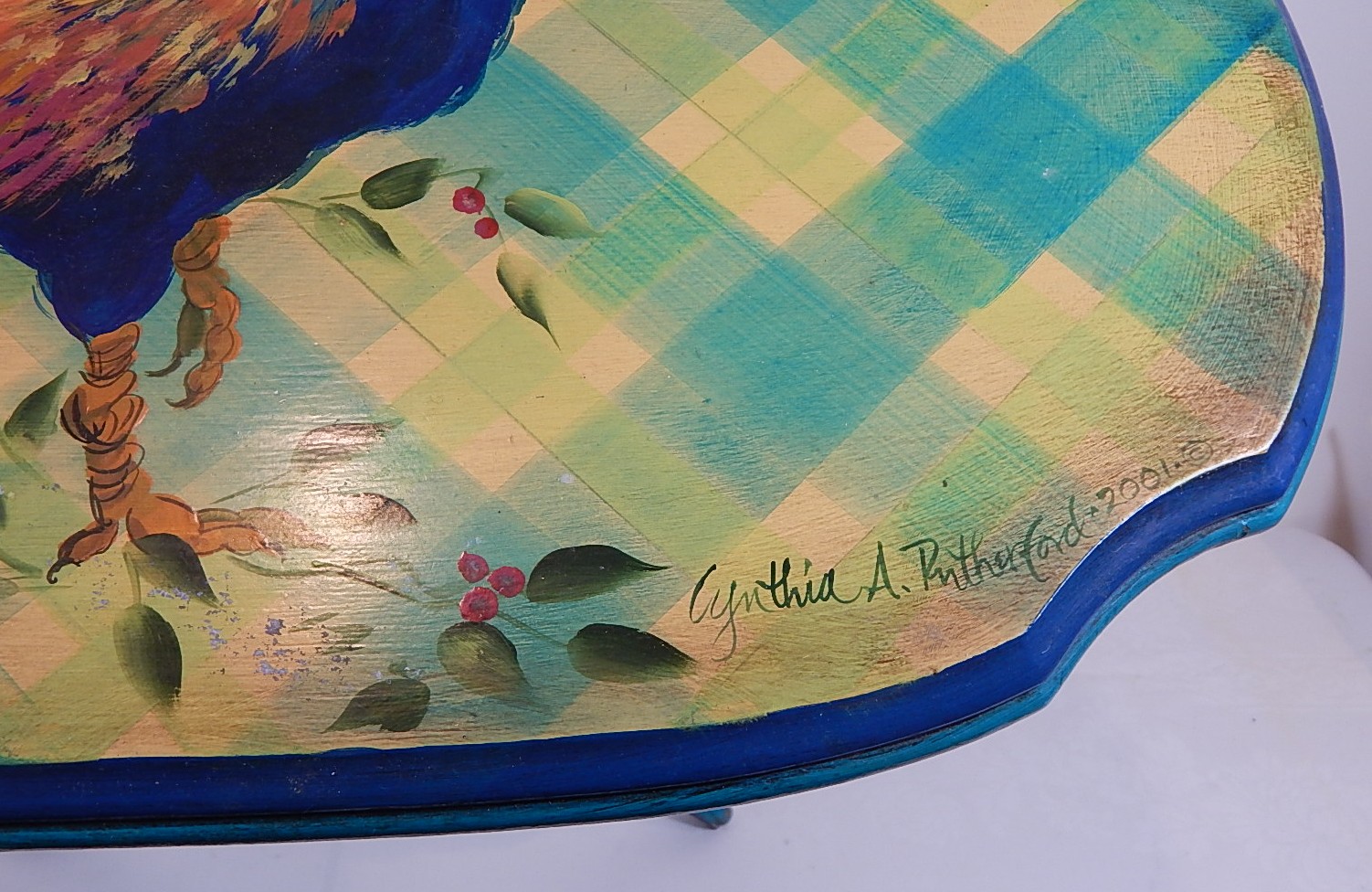 Small Cynthia Rutherford Signed Rooster Accent Table