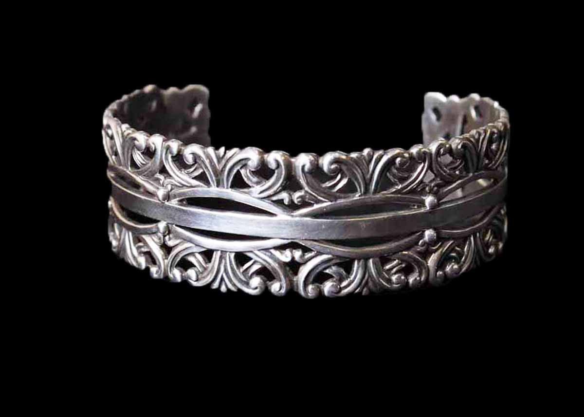 Vintage Margot de Taxco Sterling Silver Openwork Cuff Bracelet