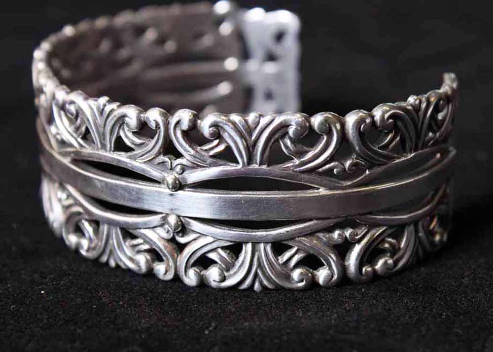 Vintage Margot de Taxco Sterling Silver Openwork Cuff Bracelet