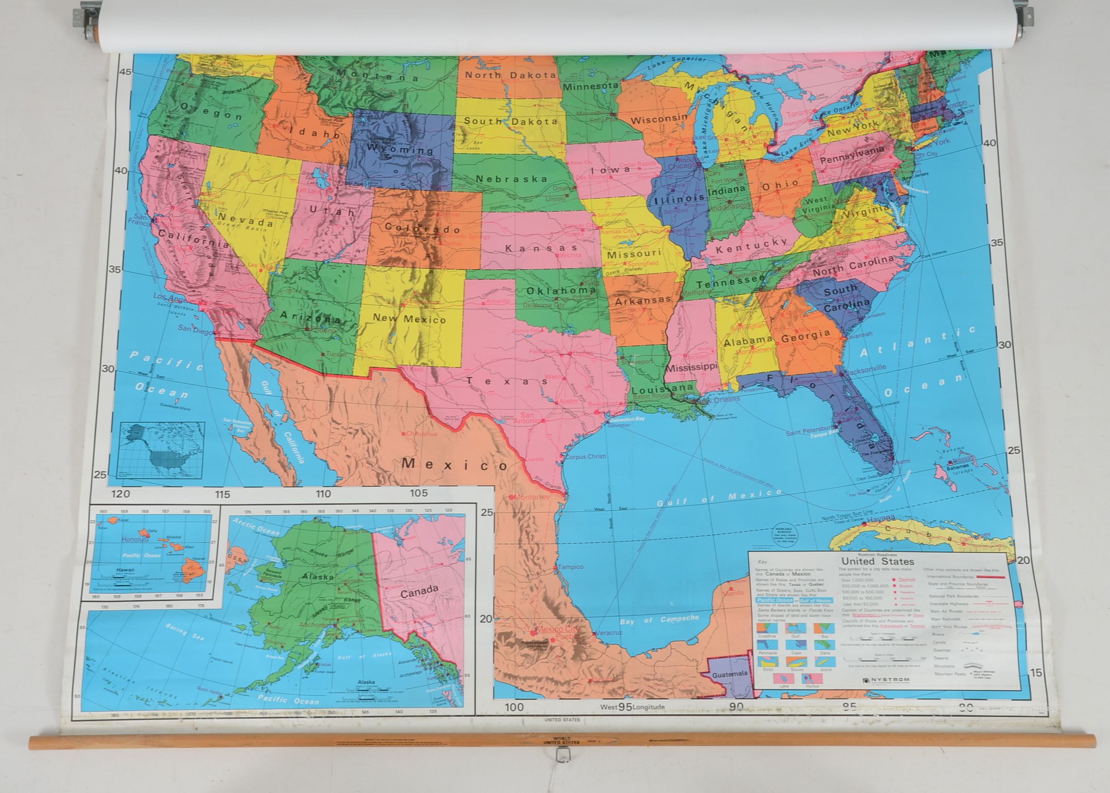 Nystrom World and US Pull-Down Classroom Map