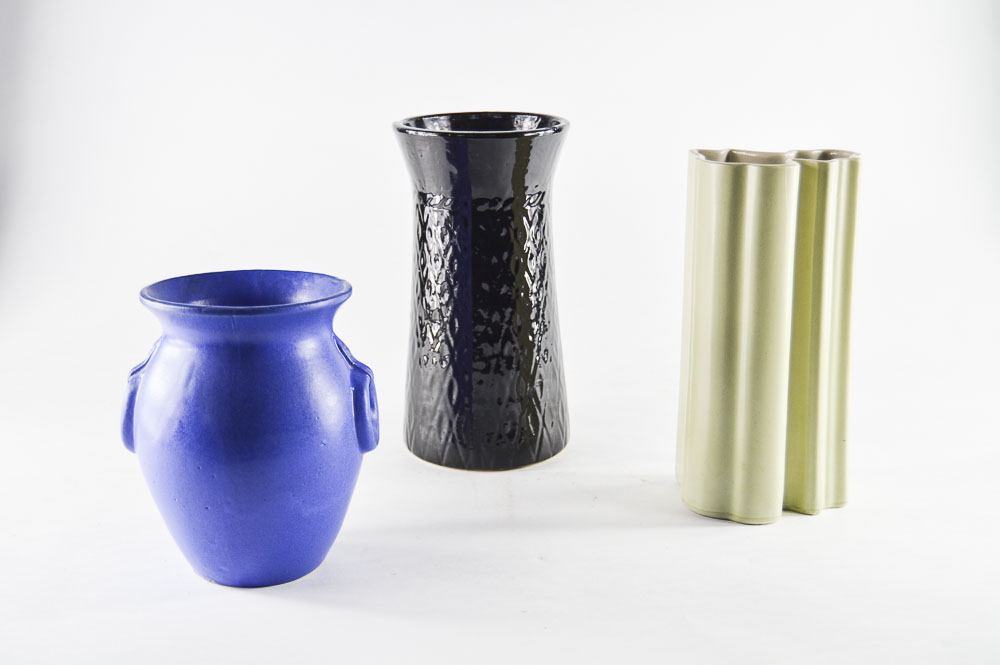 Blue Burley Winter Ring Handled Vase with Modern Vases