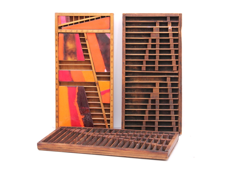 Quartet of Industrial Inspired Wooden Wall Hangings